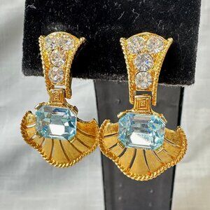 Vintage Rare Vendome Gold Tone and Crystal Clip On Earrings